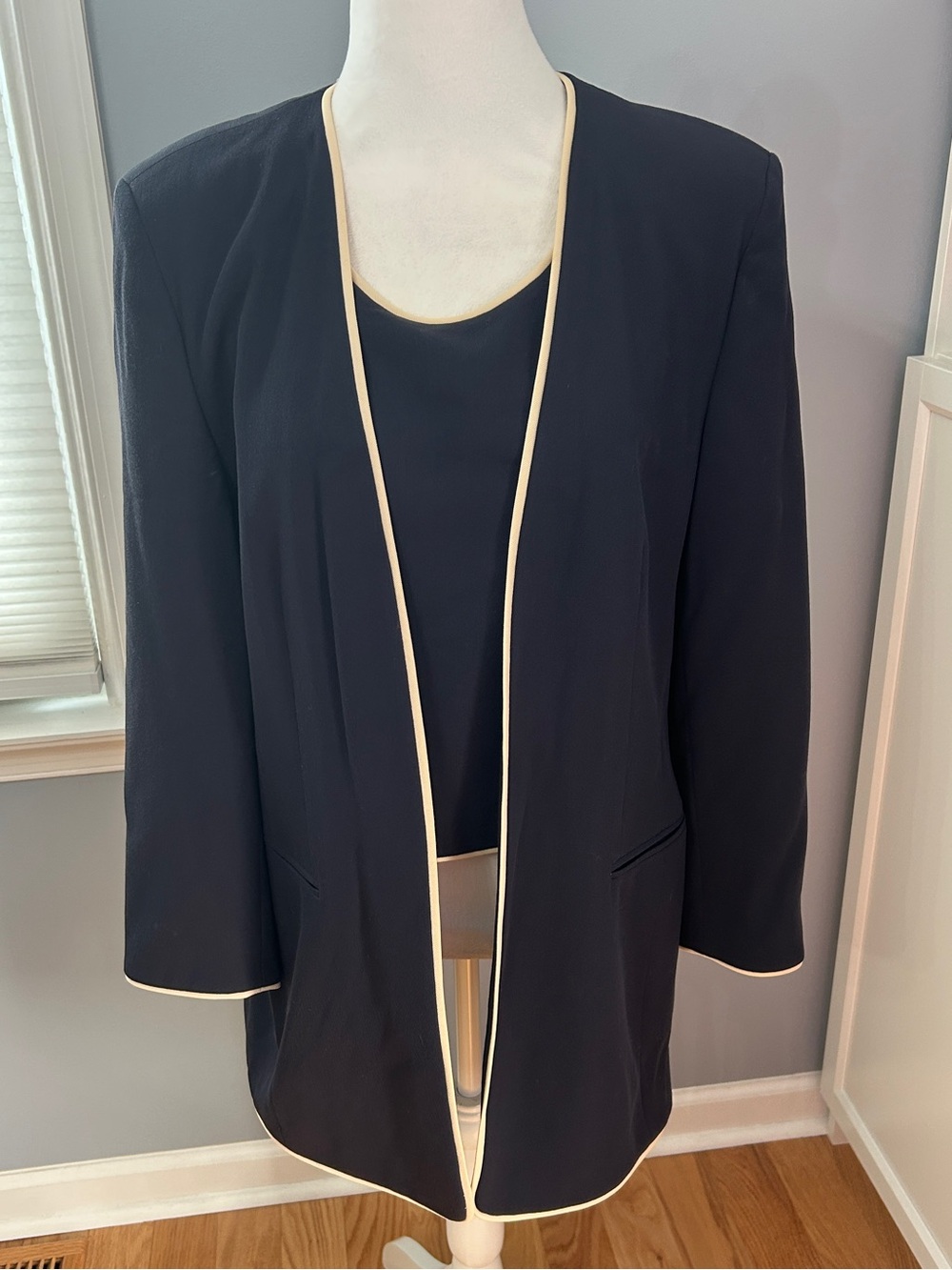 NWT Escada Margaretha Ley 100% Virgin Wool Jacket Attached Top Sz 12 42 Navy